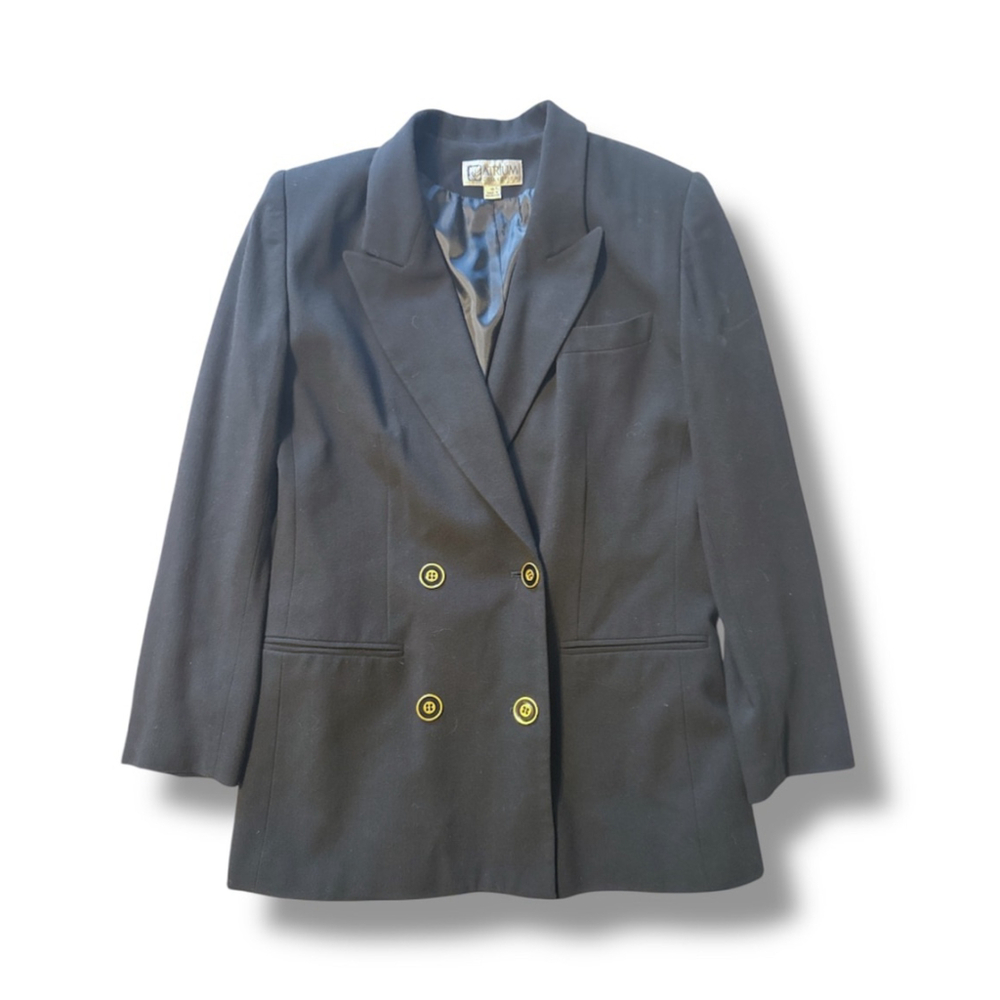Vintage Atrium Collection Blazer Size 10 Black Artsy Buttons Double Breasted 90s